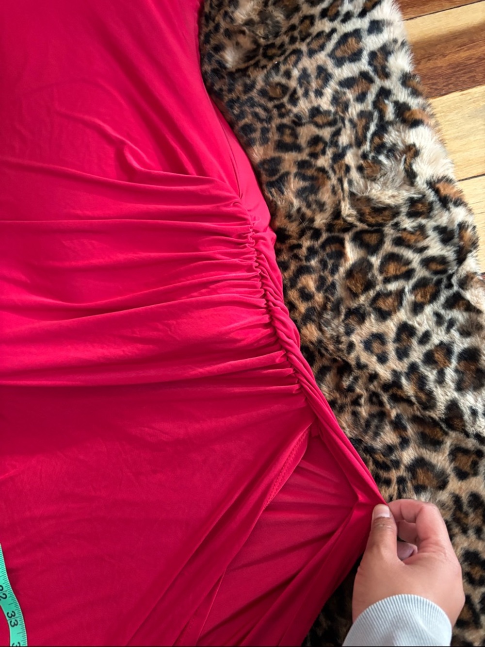 Red Asymmetrical Ruched Slip Dress - Picture 7 of 7